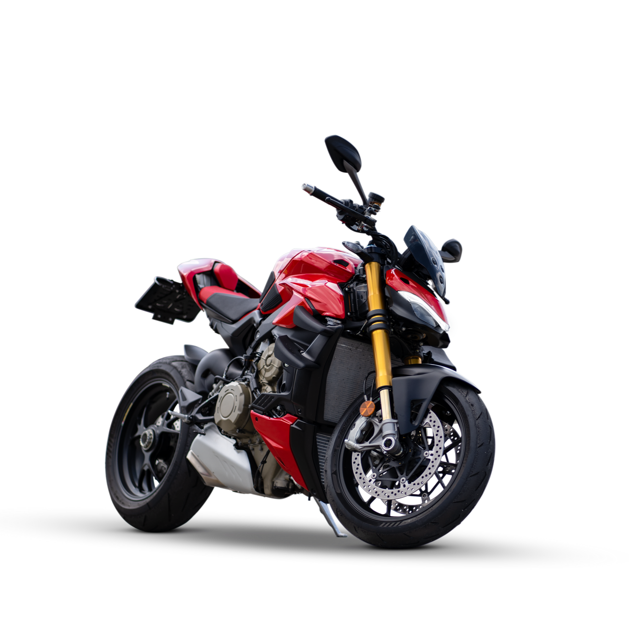 Une moto rouge et noire.