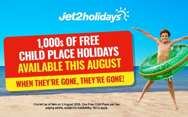 Jet2holidays promo ad with families save up to £700 and extra £100 off selected holidays