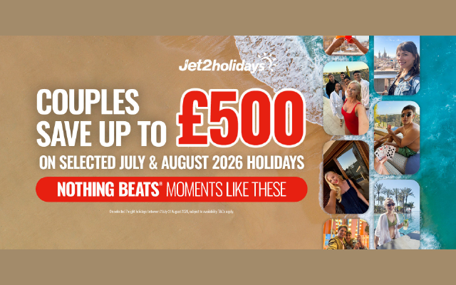 Jet2holidays promo ad with families save up to £700 and extra £100 off selected holidays
