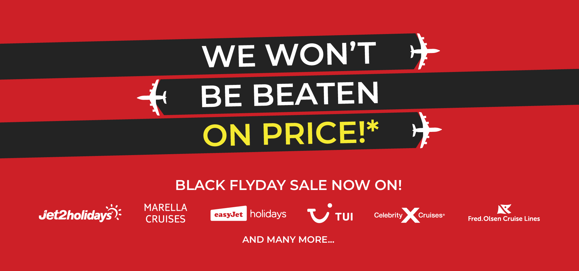 Black Friday promo with red and black background, featuring a £200 offer and small sponsor logos.