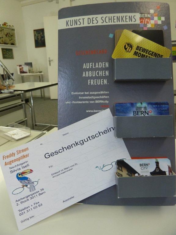 Geschenkkarten Streun Optik und von BernCity - Streun Optik