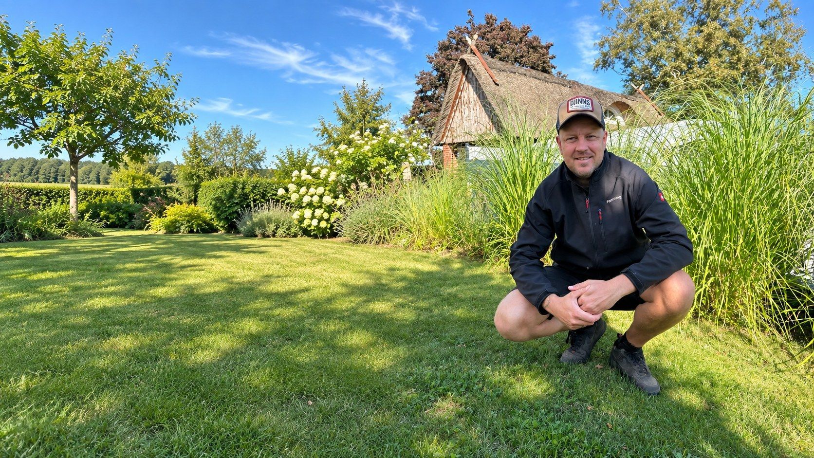 Flemming Persson, Inhaber von Gartenpflege Persson, in einem gepflegten Garten in Kollmar