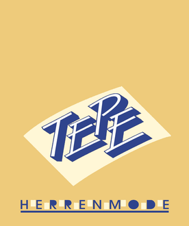 Ein Herrenmode-Logo auf gelbem Hintergrund
