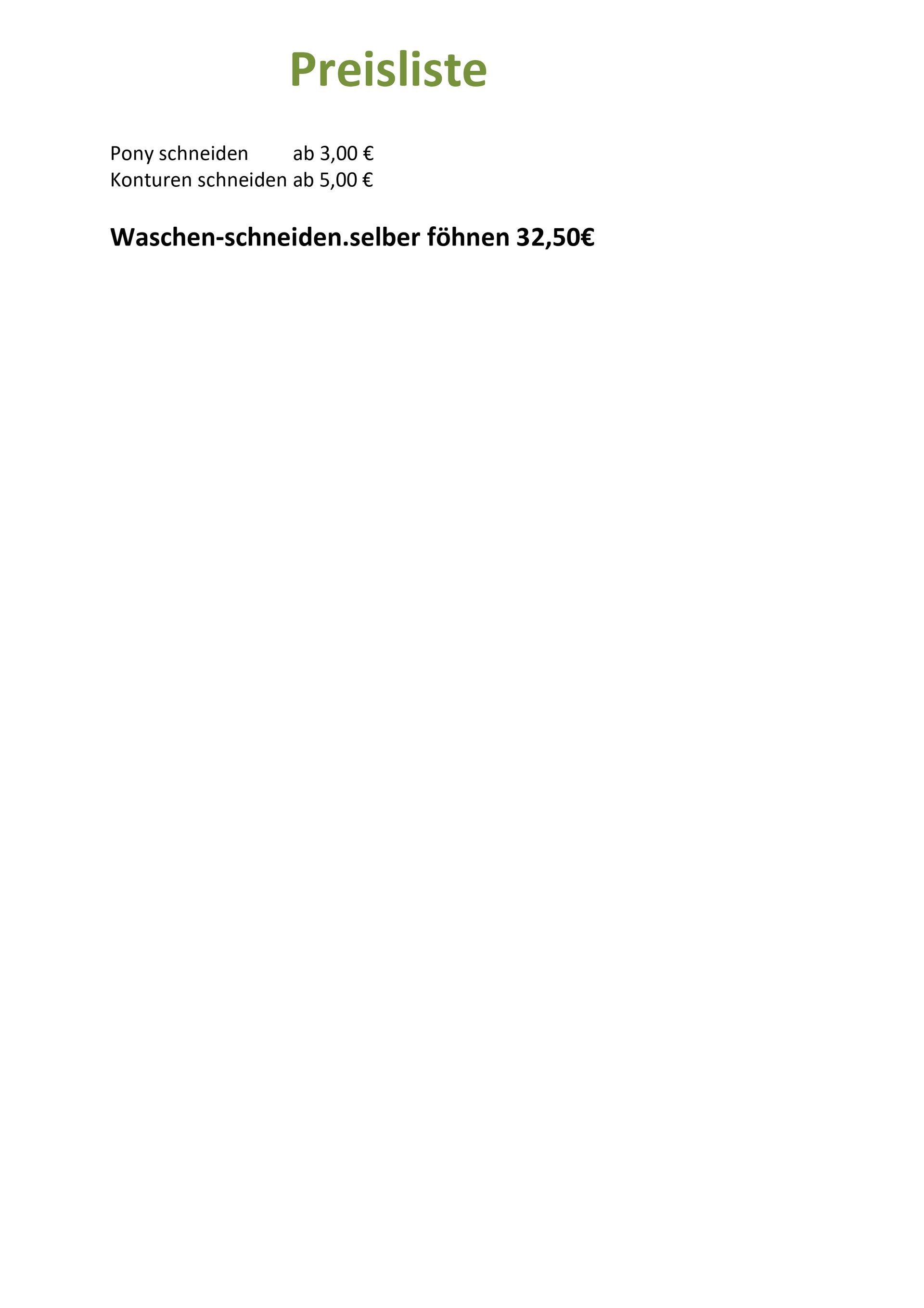 Preisliste 08/2025 | Friseur Loock | Essen Preisliste 08/2025 | Friseur Loock | Essen