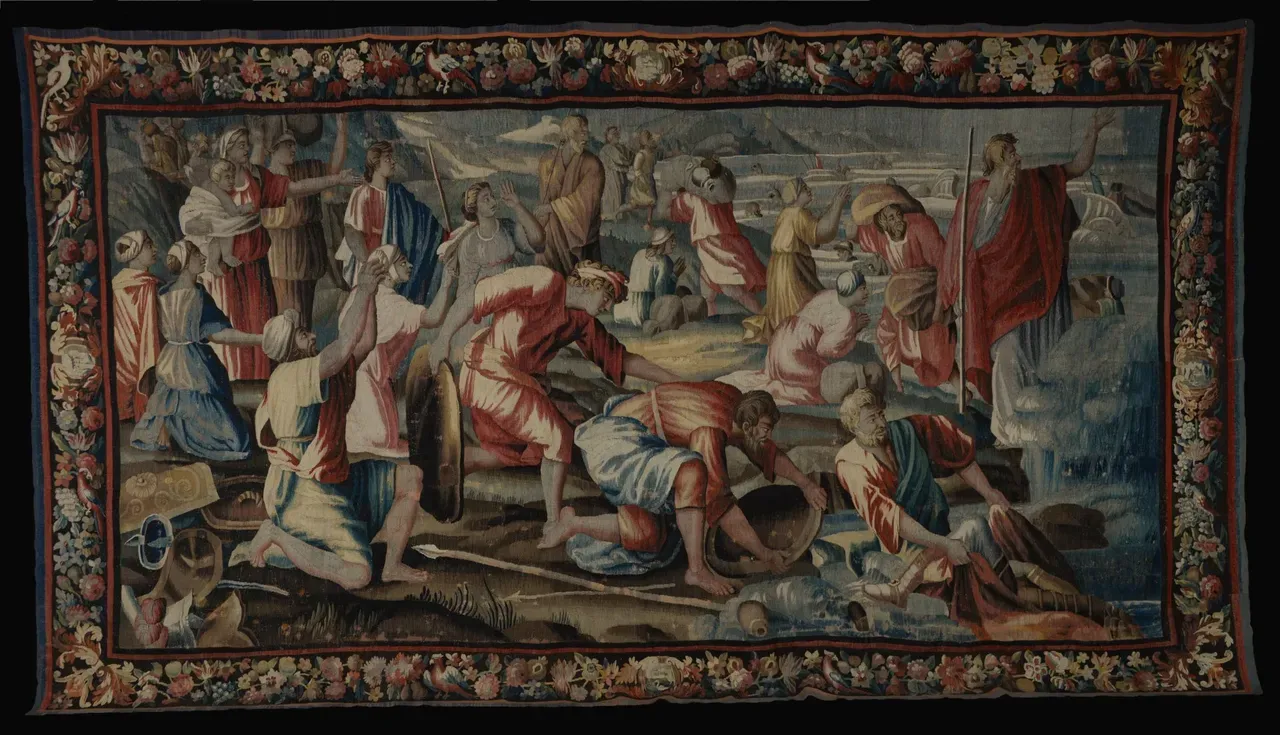 Moïse et le passage de la mer Rouge. Tapisserie de la Manufacture Royale d'Aubusson. Fin XVIIe