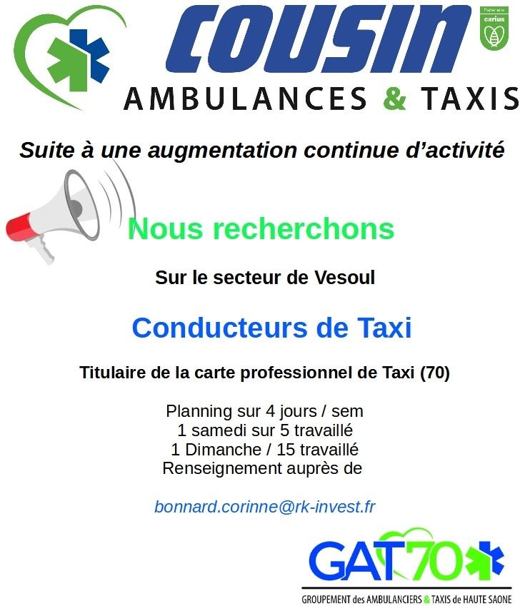 Ambulances Cousin recherche conducteur de taxi