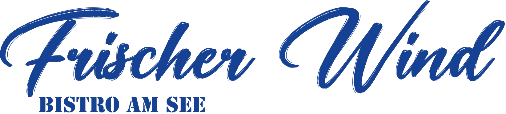 Fischer Wind-Logo in blauer Schreibschrift mit „Bistro am See“ darunter