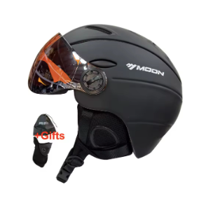 Casco de esquí negro con visera naranja, la marca