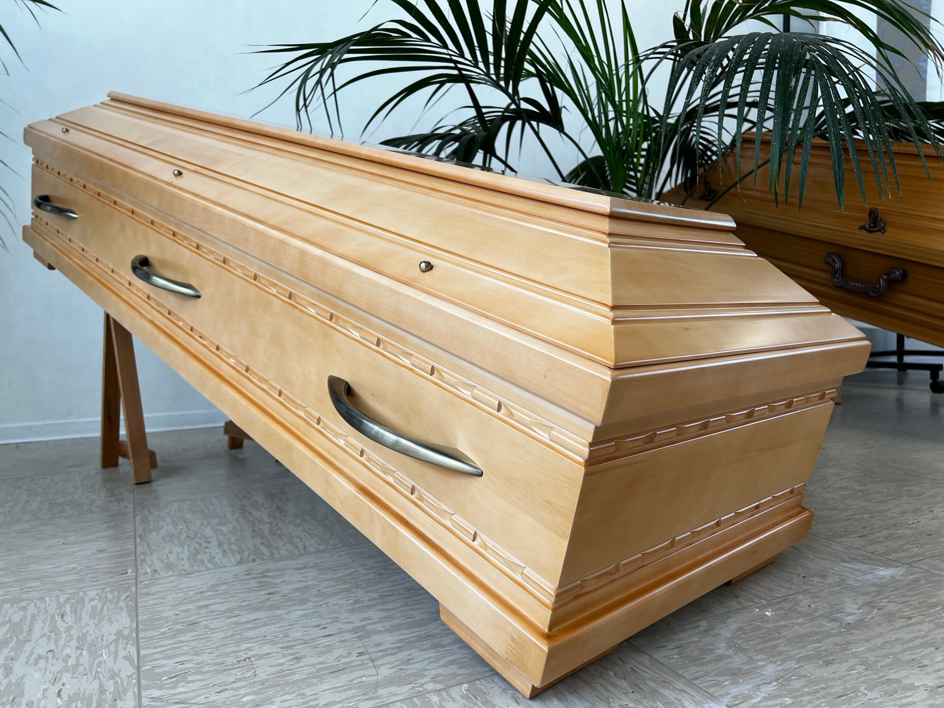 Ein Holzsarg. Foto von den Bestattungen Jeup