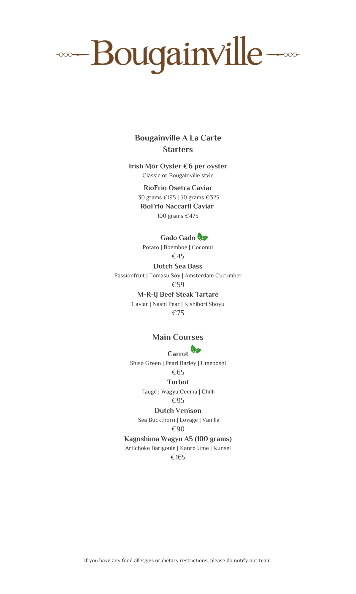 Menu for 