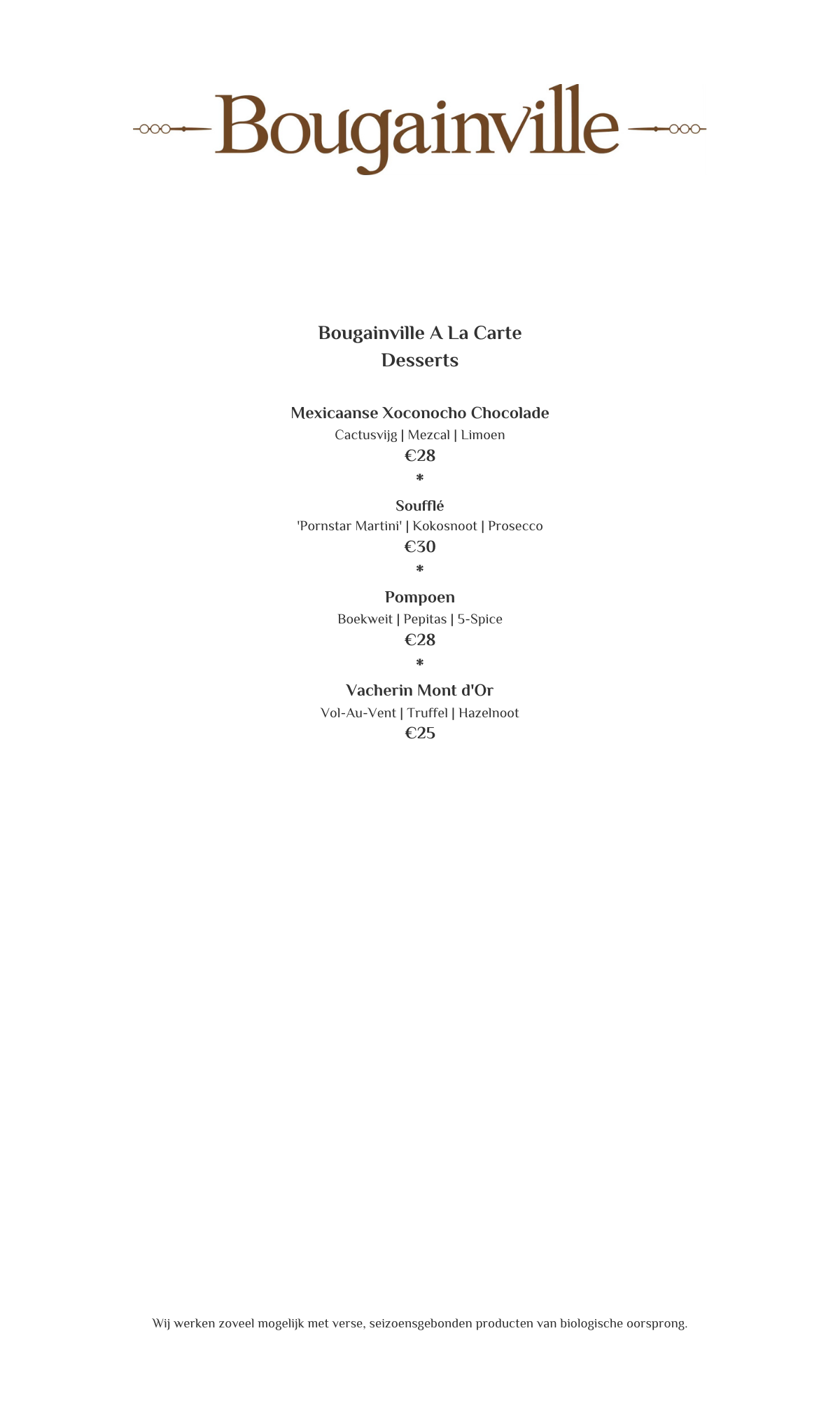 Menukaart voor restaurant 