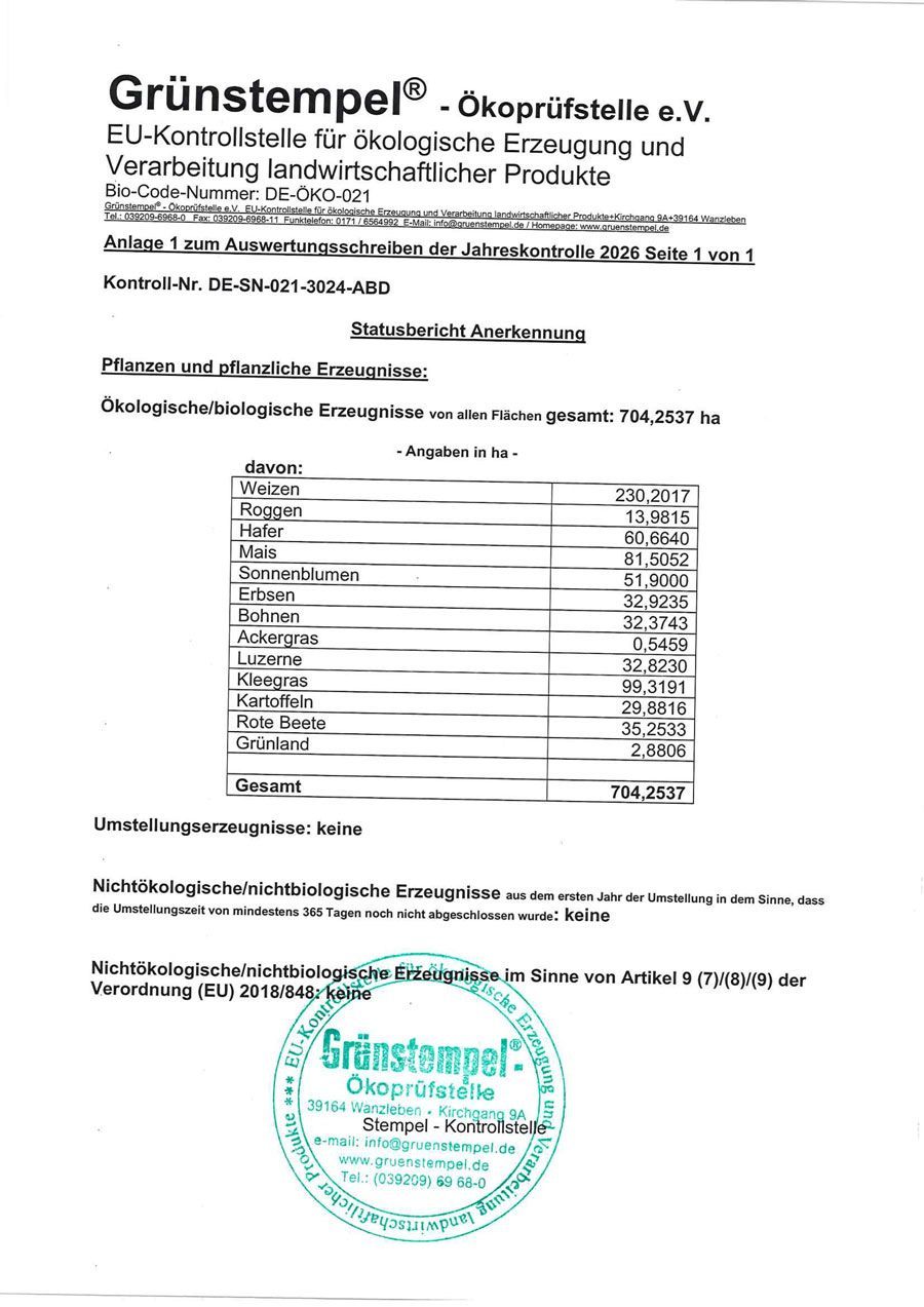 Unscharfe, eingescannte deutsche Gewächshausrechnung mit detaillierter Aufstellung und grünem runden Stempel
