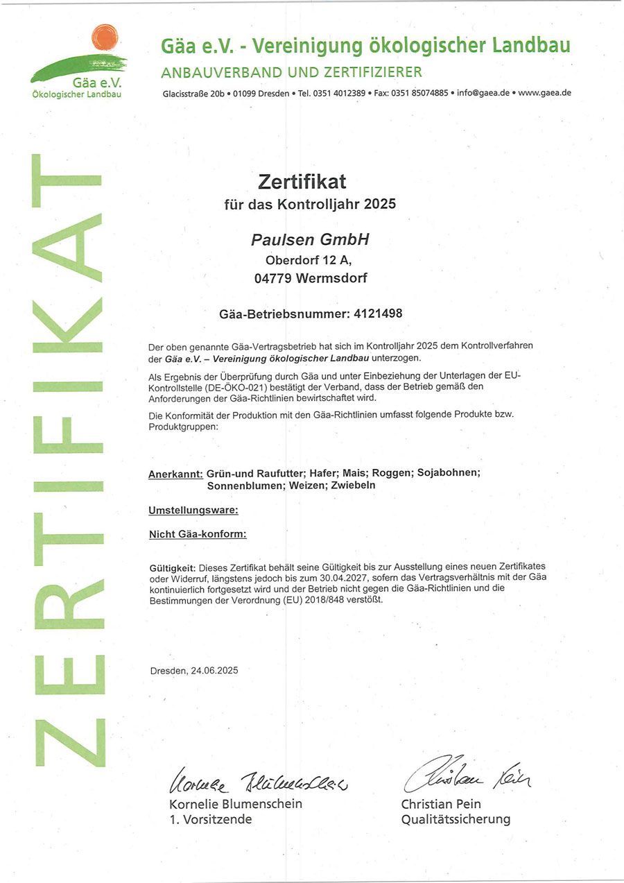 Deutsches Zertifikatsdokument mit grünem, vertikalem „ZERTIFIKAT“-Schriftzug und amtlichen Unterschriften am unteren Rand