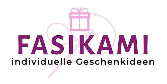Logo for FASIKAMI, featuring purple text and a gift box icon, with the text