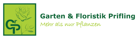 Logo of Garten & Floristik Prifling in green, with plant drawing and the slogan
