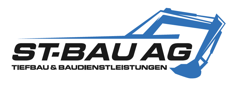 Ein blau-schwarzes Logo für ein Unternehmen namens St-Bau AG