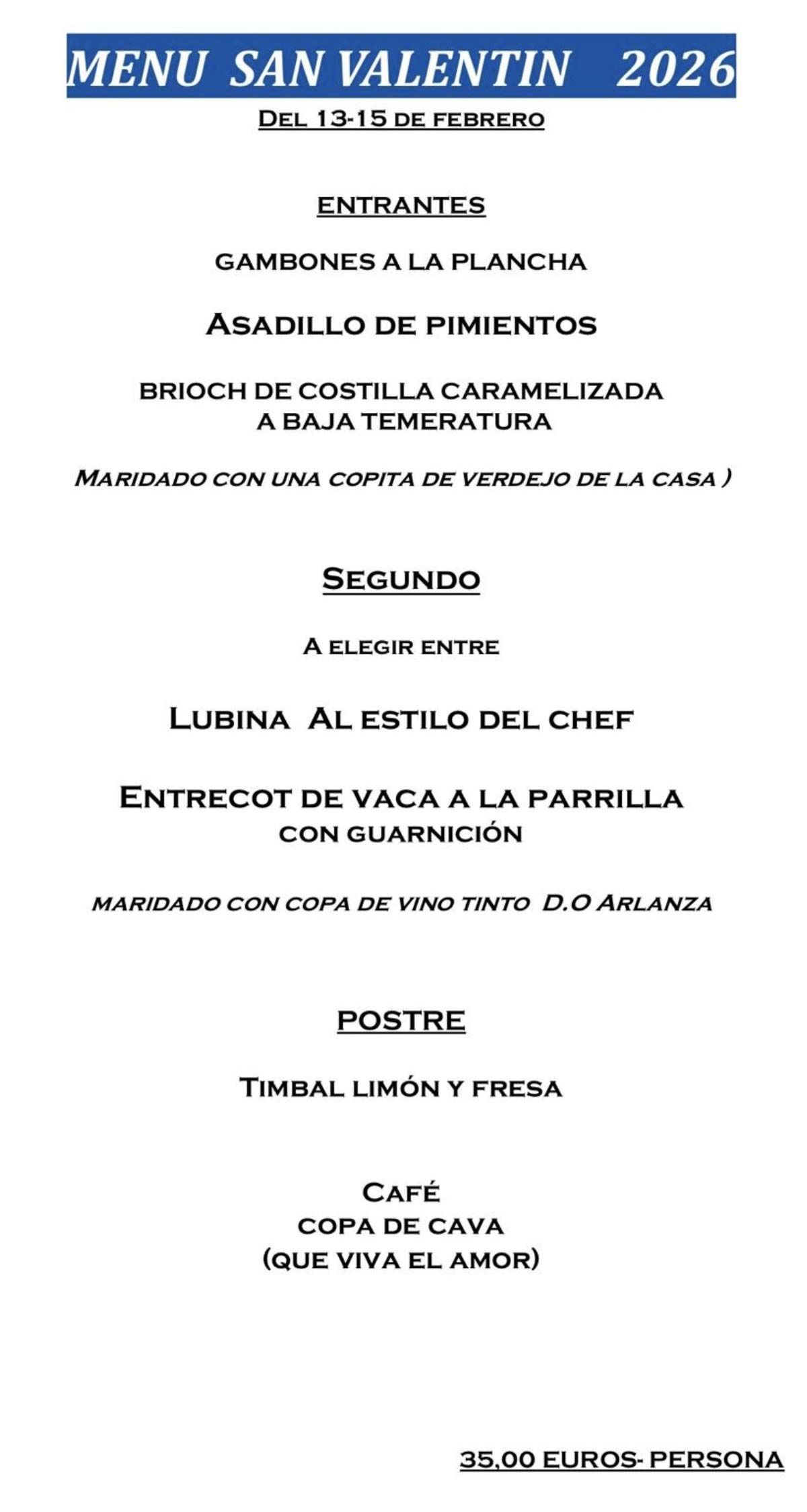 Un menú para el día de San Valentín en español