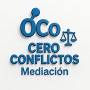 A blue logo for oco cero conflictos mediacion