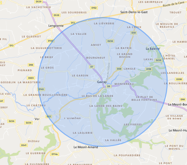 Carte avec zone d'intervention de Phillippe Chapon