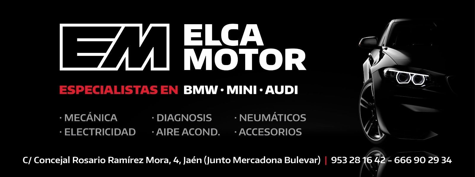 Un anuncio en blanco y negro para elca motor