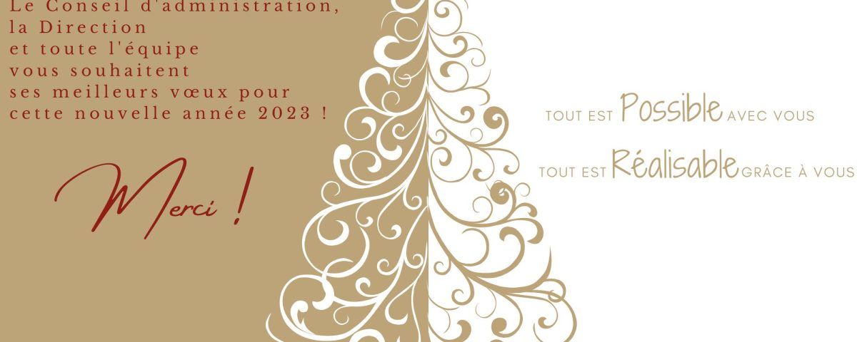 Carte de voeux avec texte en français souhaitant une bonne année avec un élégant design d'arbre.