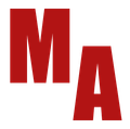 Una letra roja m y a sobre un fondo blanco