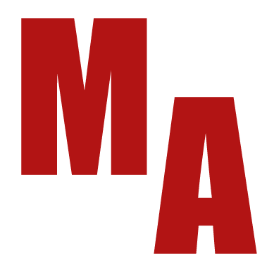 Una letra roja m y a sobre un fondo blanco