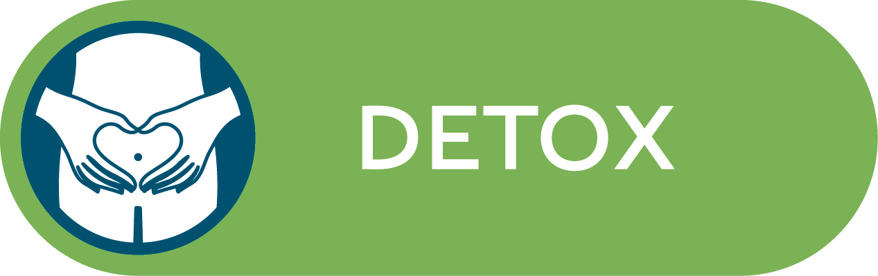 Pulsante verde con l'immagine di mani appoggiate sulla pancia e la scritta Detox