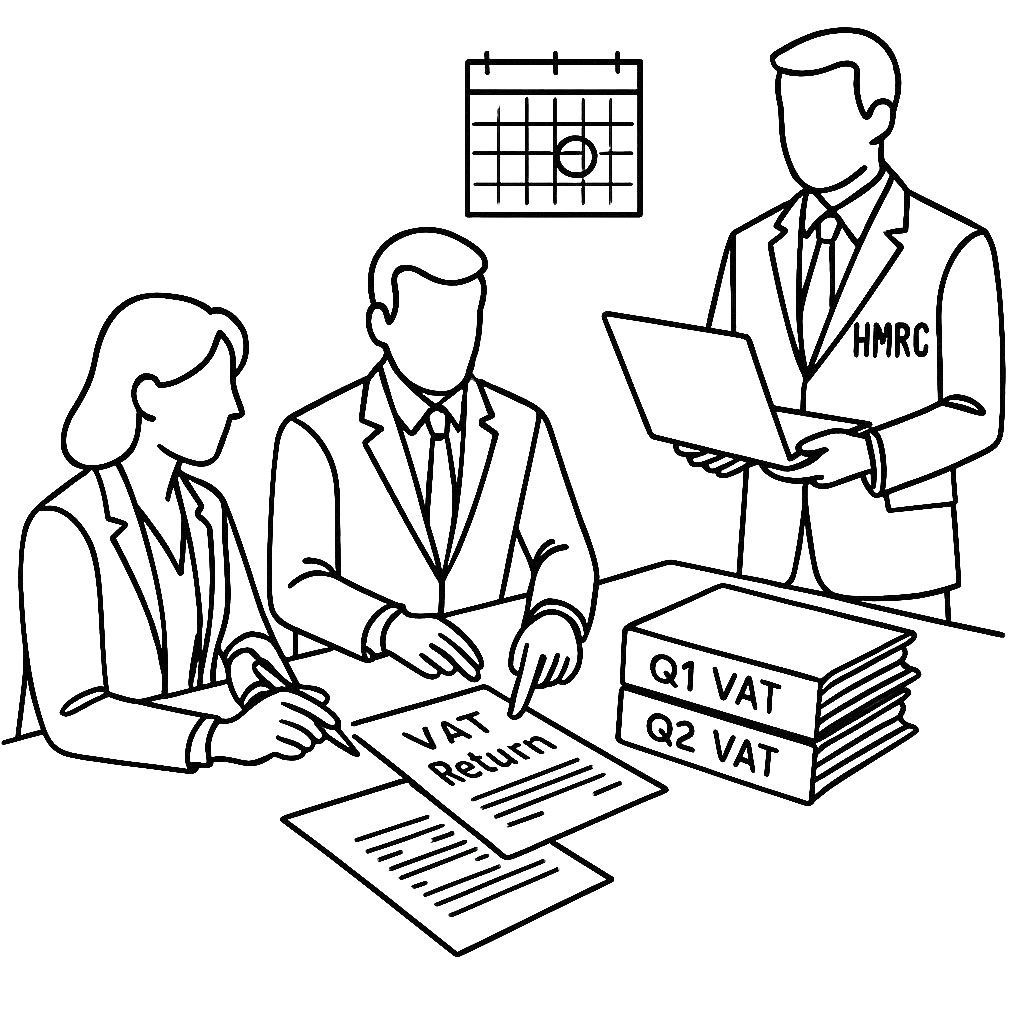 Professionals reviewing VAT return documents and submitting quarterly reports to HMRC – SBX Accountants VAT services