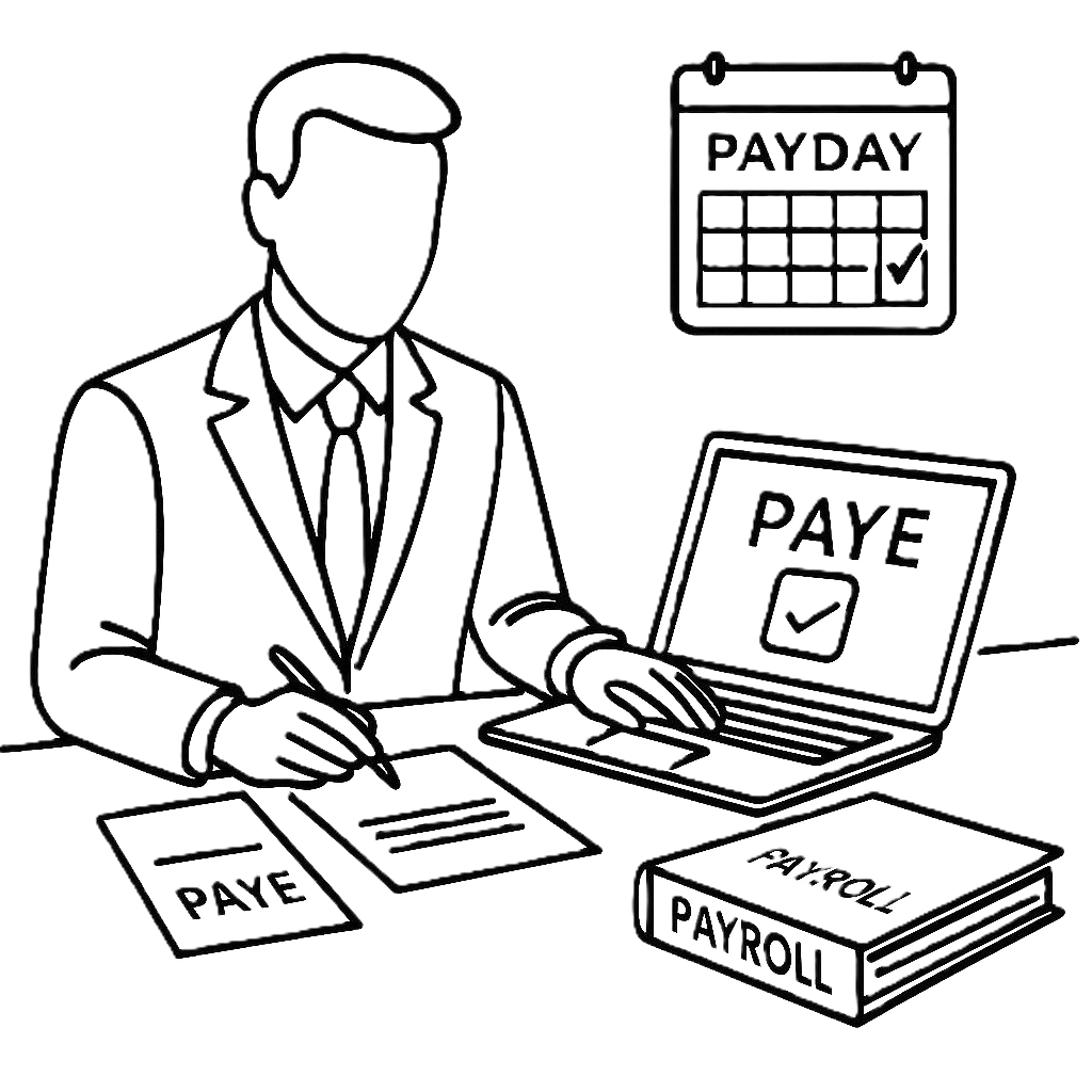 Accountant processing payroll and PAYE submissions with payslips and payday calendar – SBX Accountants payroll services