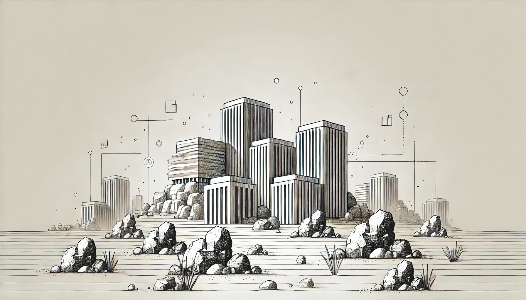 Illustration of professionals building a modern city skyline, symbolising company formation, growth