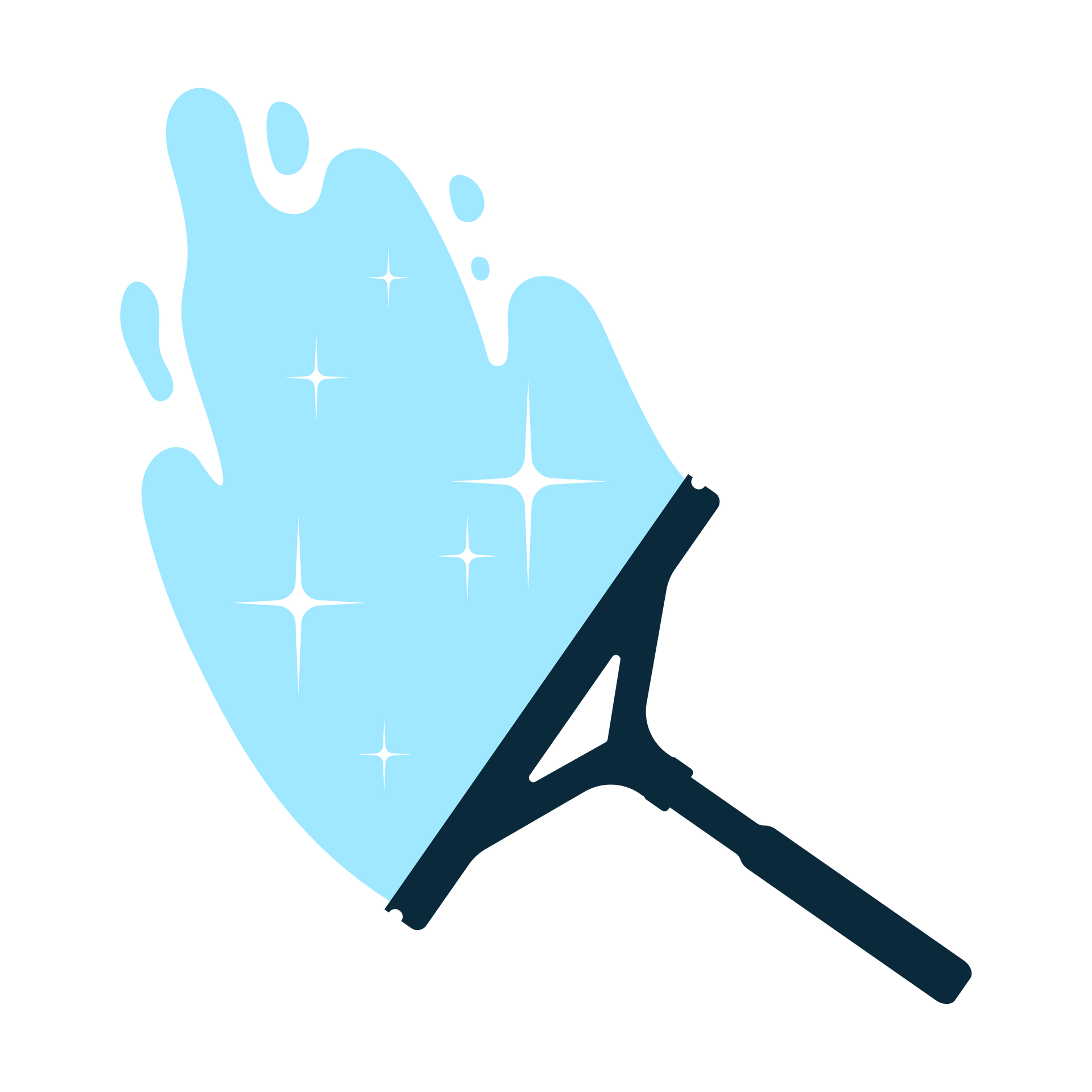 Essuie-glace nettoyant une zone, la rendant bleue et scintillante.