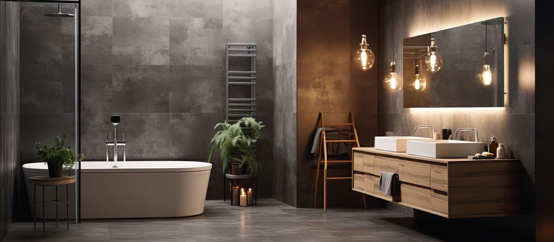 Ein Badezimmer mit einer Badewanne, Waschbecken und einem Spiegel.