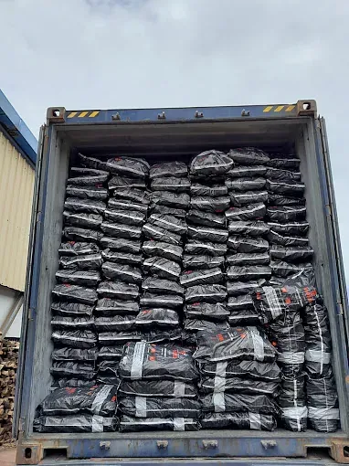 Un gran contenedor lleno de muchas bolsas de carbón.