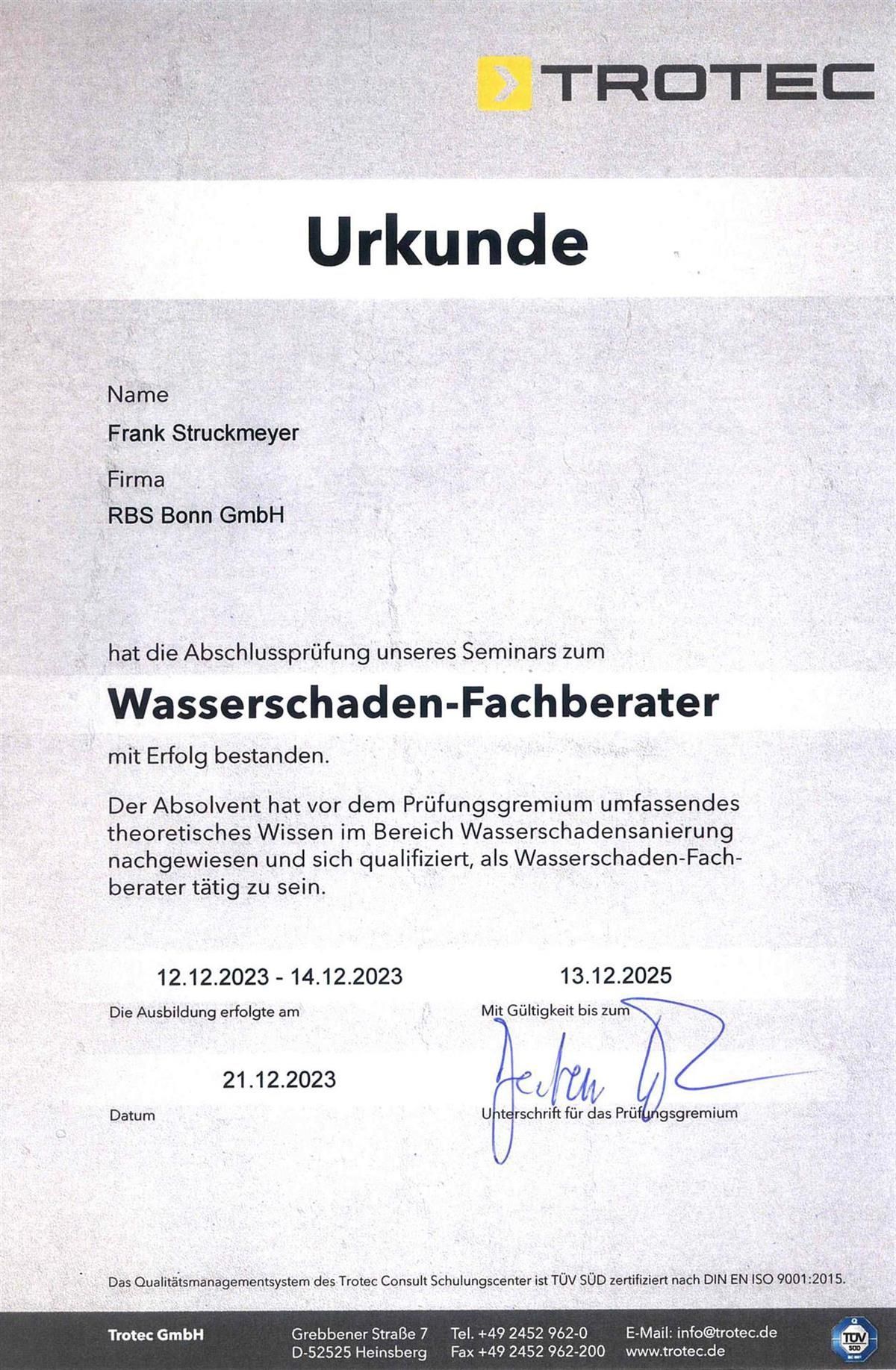 Ein Trotec-Zertifikat ist in einer Fremdsprache verfasst