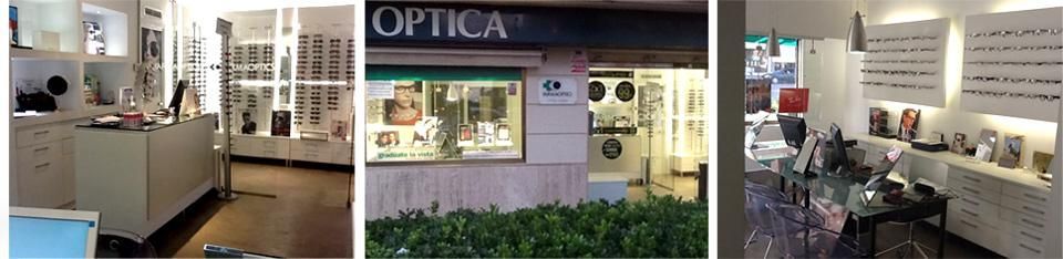 Un collage de tres fotografías de una óptica.