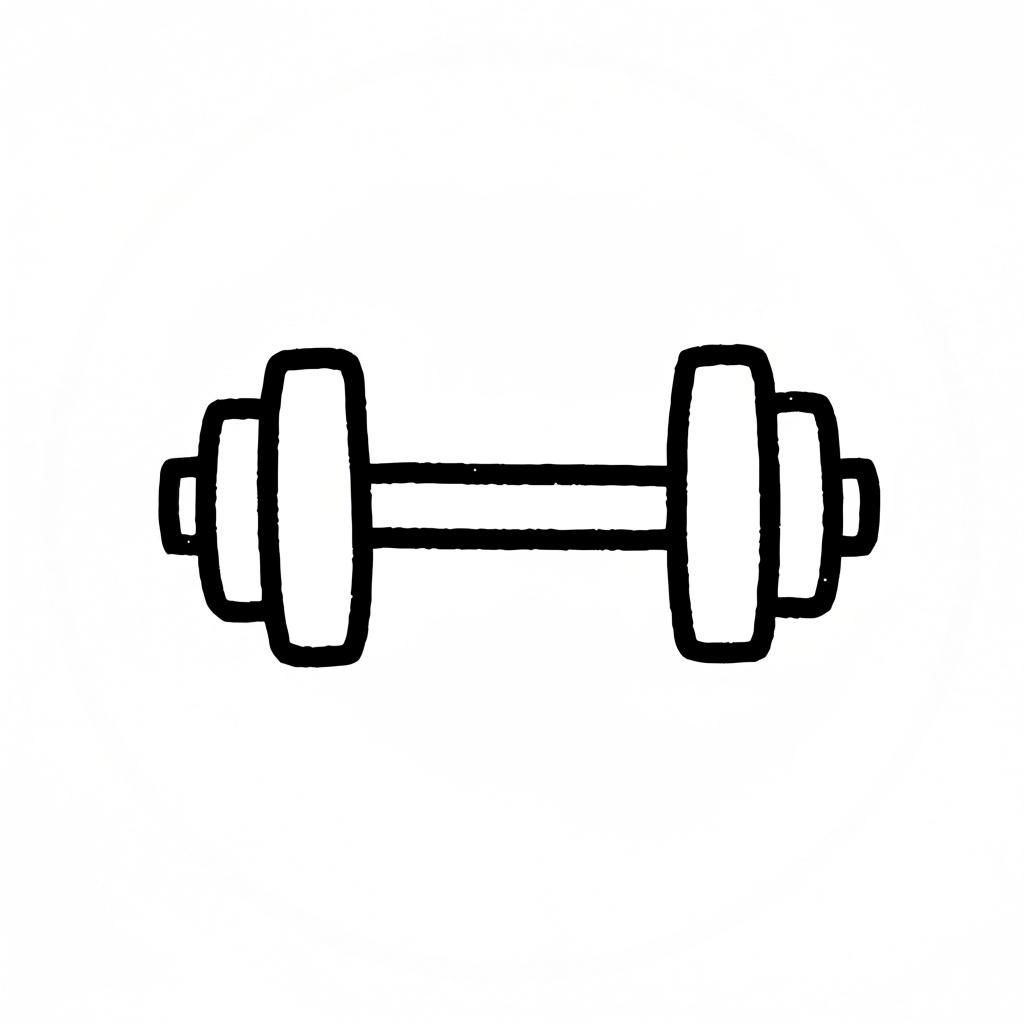 Dumbbell with weights on both ends, drawn in black on a white background.