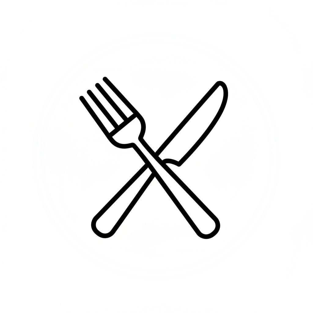 Fork and knife crossed, dining symbol.