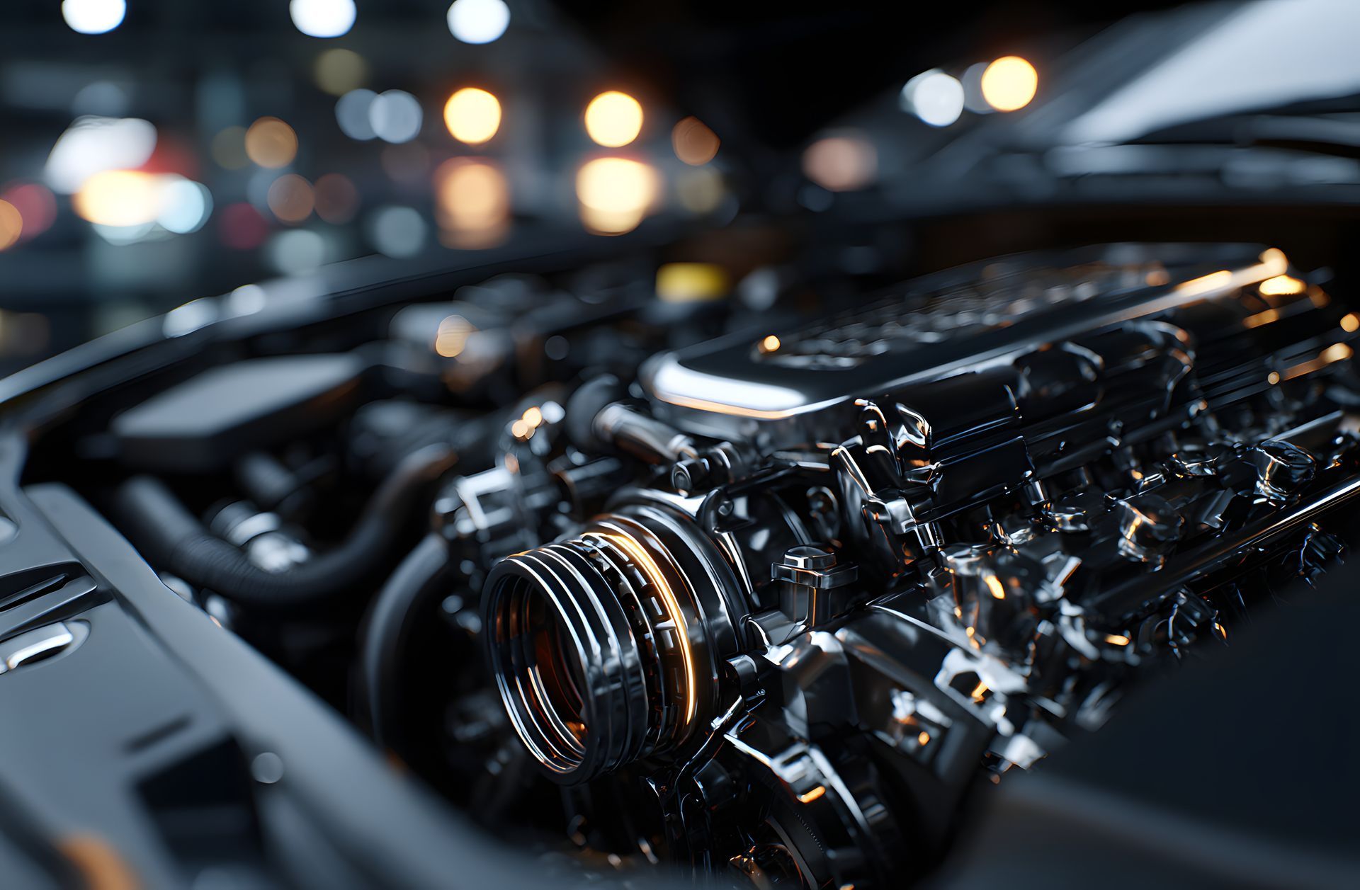 Moteur de voiture avec capot ouvert