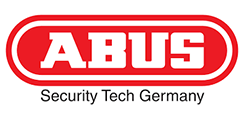 ABUS-Sicherheitslogo: rot-weißer Text in einem abgerundeten Rechteck mit dem Schriftzug „Security Tech Germany“ darunter.