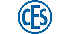 Blaues kreisförmiges Logo mit „CES“ in Blau.