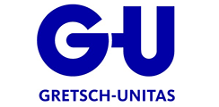 Blaues „GU“-Logo mit dem Text „GRETSCH-UNITAS“ darunter.