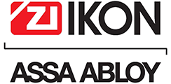 IKON-Logo mit einem roten Quadrat und einem „Z“-Symbol, darunter „ASSA ABLOY“.