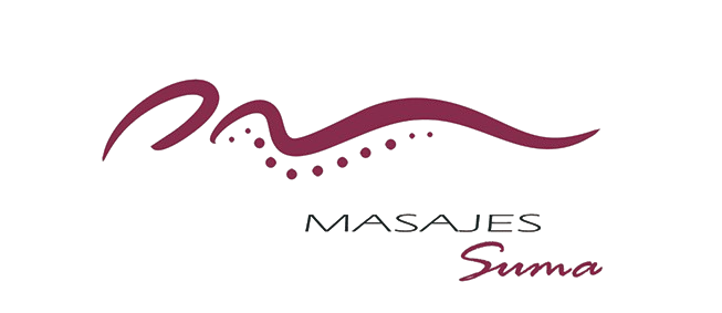 El logotipo de Masajes Suma es una ola morada con puntos.