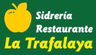 Logo de Sidrer&iacute;a Restaurante La Trafalaya con manzana amarilla sobre fondo verde y texto blanco y amarillo