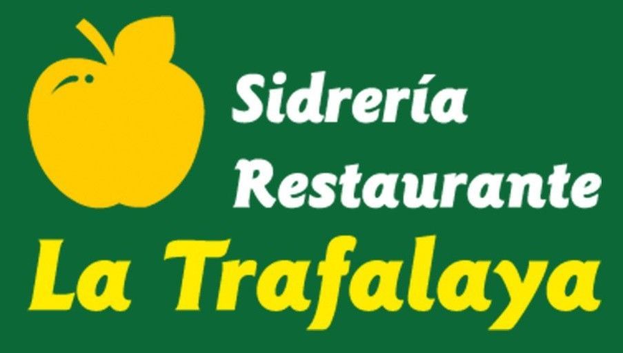 Logo de Sidrer&iacute;a Restaurante La Trafalaya con manzana amarilla sobre fondo verde y texto blanco y amarillo