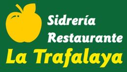 Logo de Sidrer&iacute;a Restaurante La Trafalaya con manzana amarilla sobre fondo verde y texto blanco y amarillo