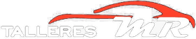 Logotipo de TALLERES MUR con la silueta de un coche rojo sobre texto gris