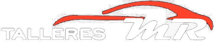 Logotipo de TALLERES MUR con la silueta de un coche rojo sobre texto gris