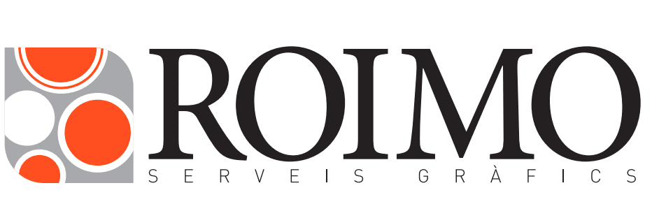 Logo for ROIMO, with orange circles and text "SERVICIOS GR&Aacute;FICOS".